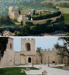 Castello di Oria: a) Veduta, b) Piazza d'armi – Oria, Brindisi
