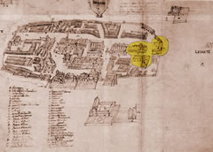 Posizione del Palazzo di Federico II, Mappa di Foggia del 1552 Posizione del Palazzo di Federico II, Mappa di Foggia del 1552