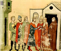 Miniatura dal Codice Chigi – Le nozze di Enrico VI e Costanza d'Altavilla Miniatura dal Codice Chigi – Le nozze di Enrico VI e Costanza d'Altavilla