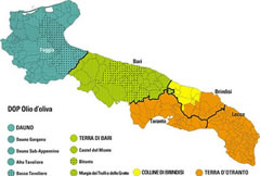 Mappa della produzione di olio di oliva DOP in Puglia