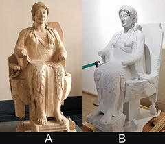 La Grande Madre, rinvenuta a Taranto: a) originale al Altes Museum di Berlino - b) copia in gesso al MarTa di Taranto La Grande Madre, rinvenuta a Taranto: a) originale al Altes Museum di Berlino - b) copia in gesso al MarTa di Taranto