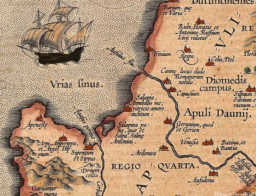 Abraham Ortelius - Theatrum Orbis Terrarum , Anversa 1570 – Particolare con indicazione di Salpia vetus Abraham Ortelius - Theatrum Orbis Terrarum , Anversa 1570 – Particolare con indicazione di Salpia vetus