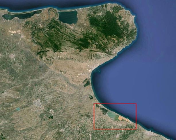 Ripresa da satellite – Gargano e Golfo di Manfredonia, evidenziata a colori l'area archeologica di Salpi