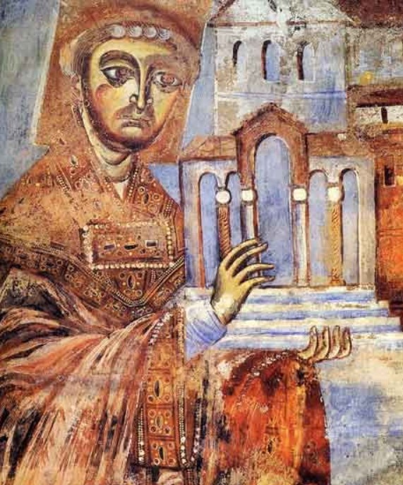 Desiderio, abate di Montecassino e poi Papa Vittore III nonchè cugino di Sighelgaita - Affresco da Sant'Angelo in Formis, XI secolo – Capua I Desiderio, abate di Montecassino e poi Papa Vittore III nonchè cugino di Sighelgaita - Affresco da Sant'Angelo in Formis, XI secolo – Capua I